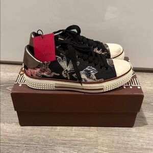 Valentino Multicolor Leather and Canvas Camubutterfly Lace Up Sneakers size 37